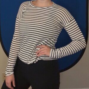 Roots Black & White Striped Long Sleeved Top, Size Small